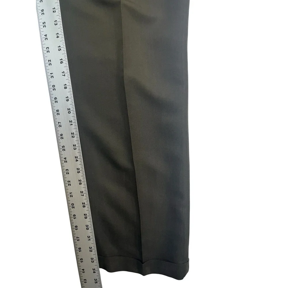 vtg 90s Perry Ellis 34x34 Olive Green Dress Pants Trousers Pleated Cuffed Mens